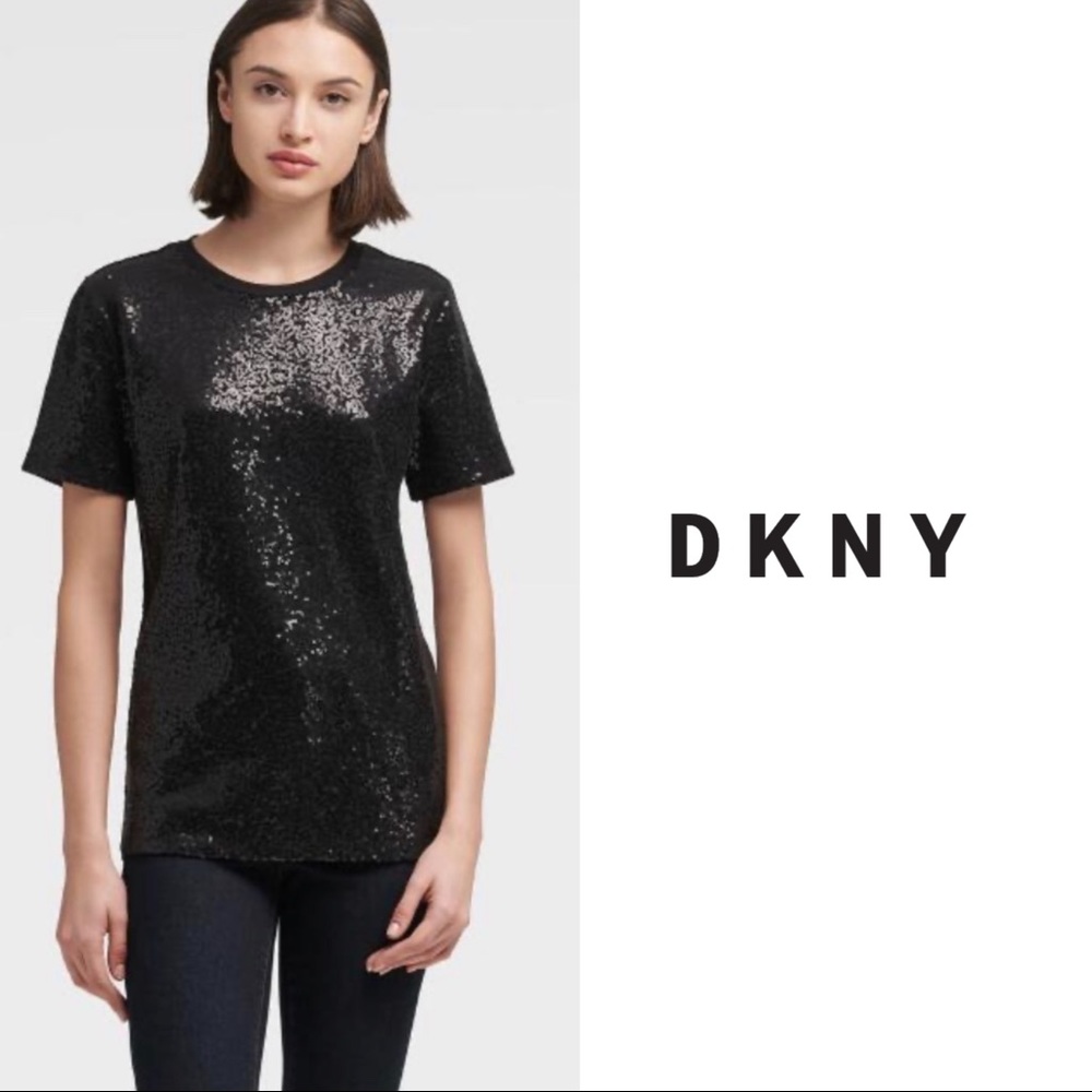 NEW DKNY Women’s Charcoal Gray  Sequin Tee